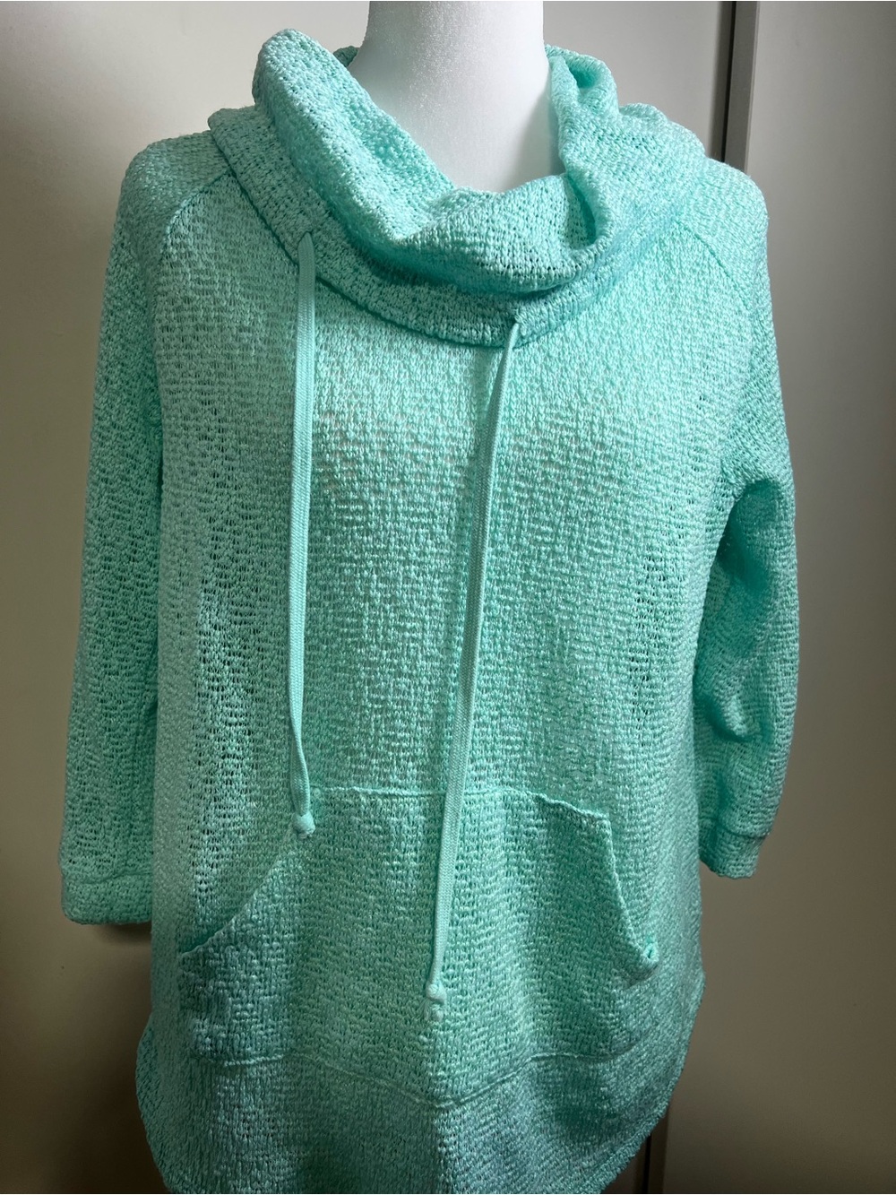 No Boundaries Aqua Cowl Neck Pullover Sweater